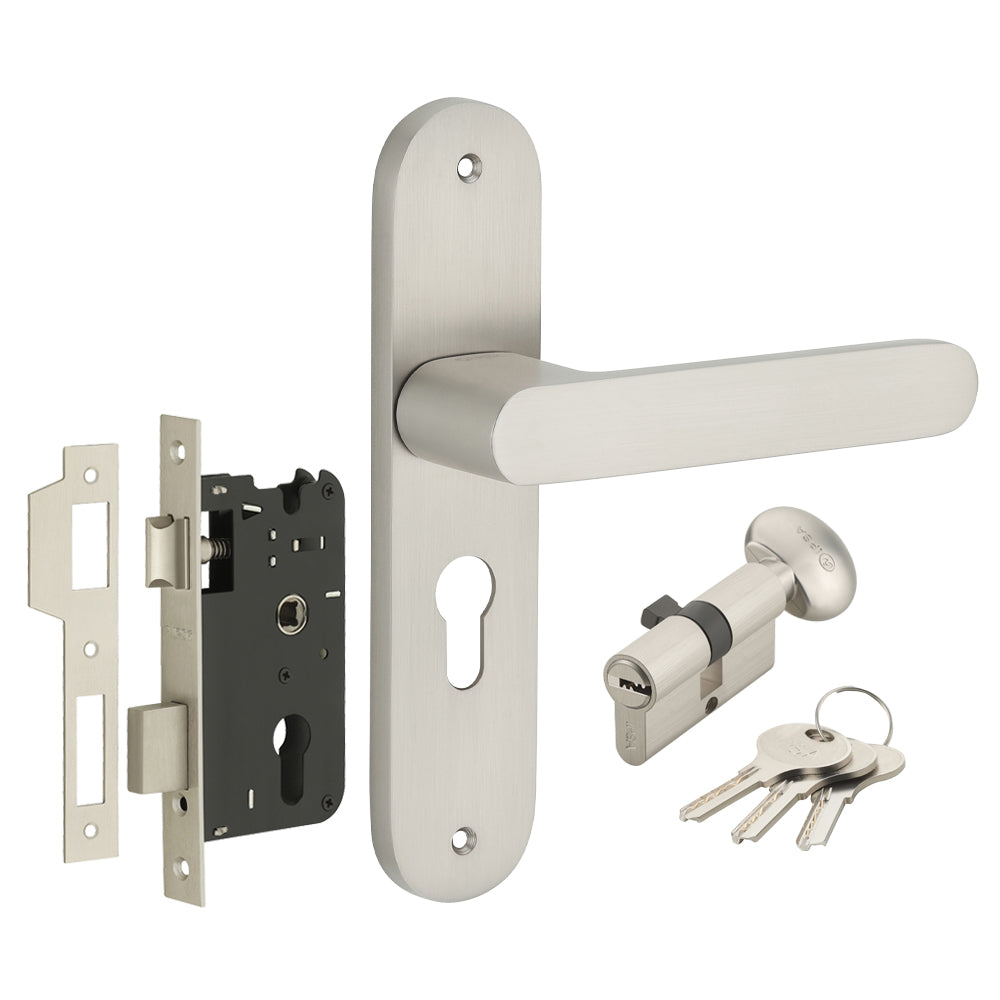 IPSA Lemon Iris Handle Series on 8" Plate CYS Lockset with 60mm One Side Key and Knob - MSS Finish